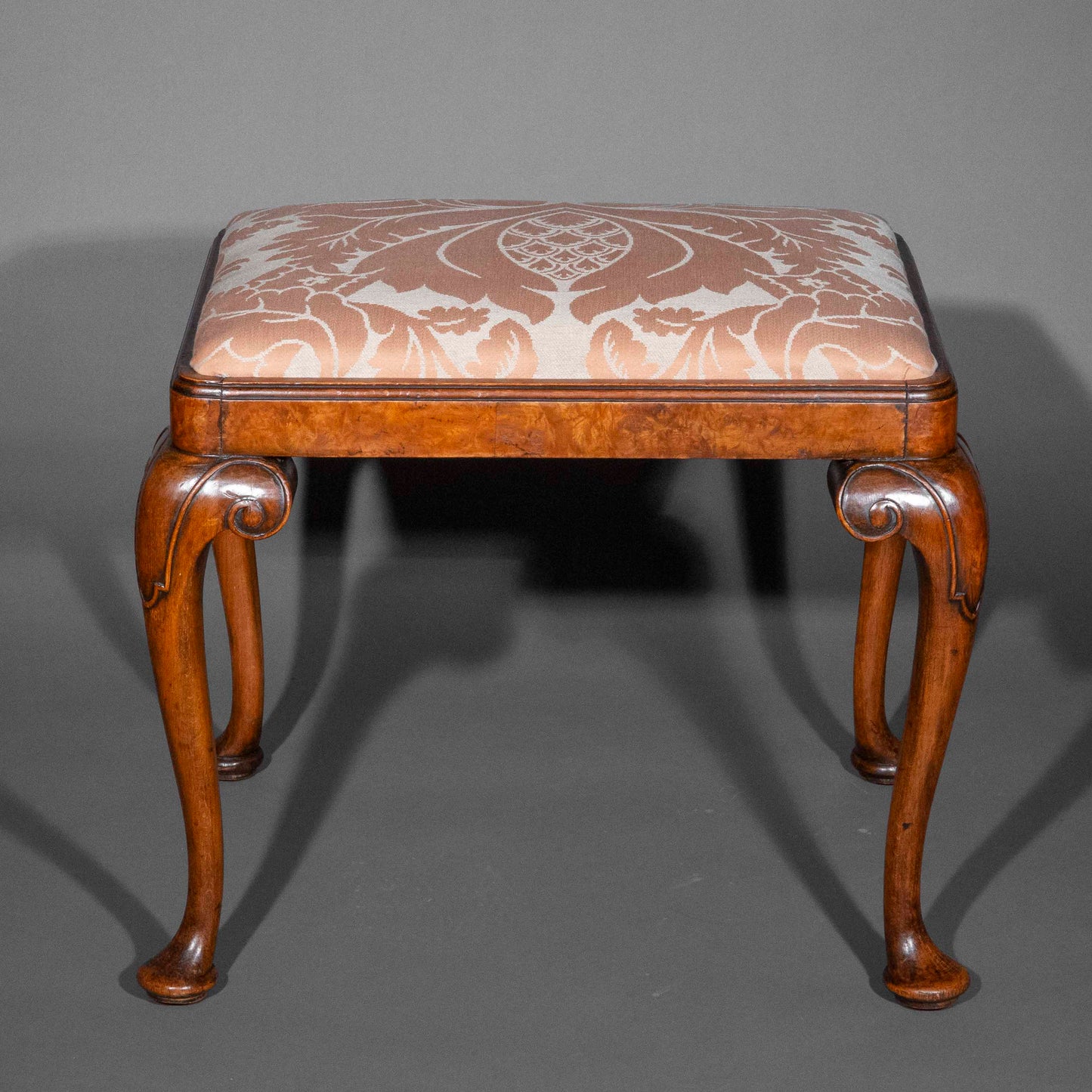 Early 20th Century Queen Anne Style Burr Walnut Stool