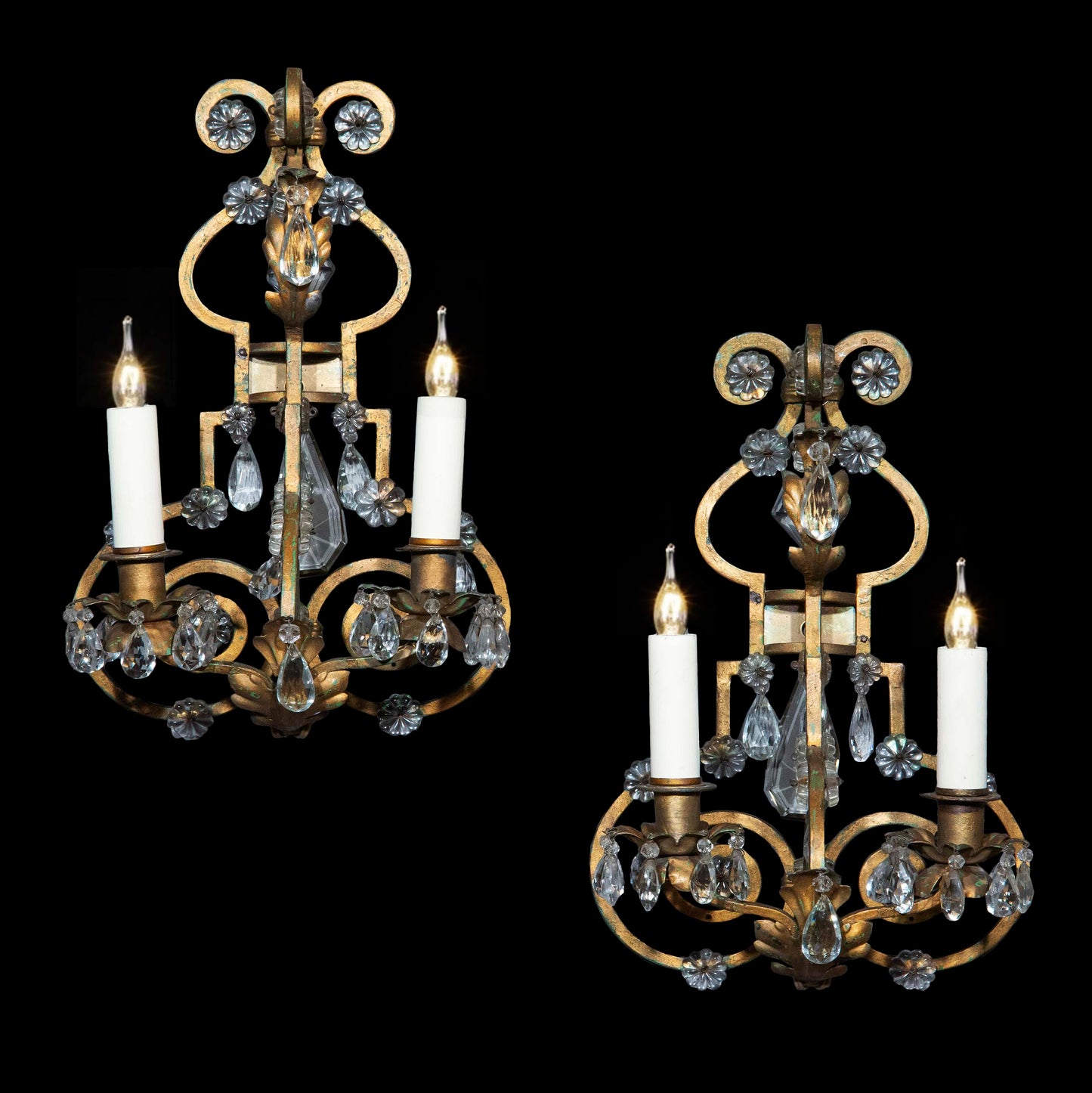Pair of Painted Iron Wall Lights, in the manner of Maison Bagues