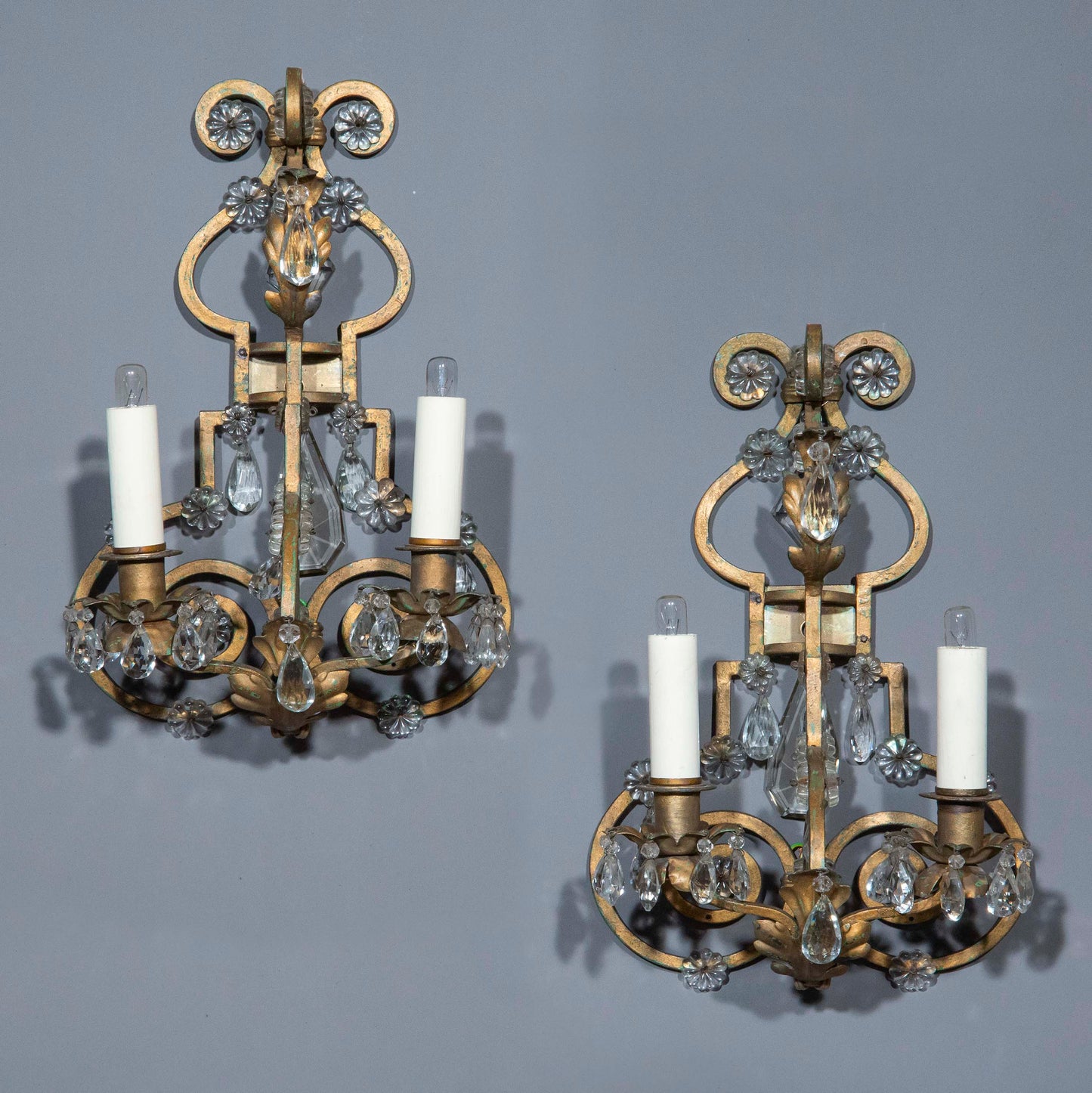 Pair of Painted Iron Wall Lights, in the manner of Maison Bagues