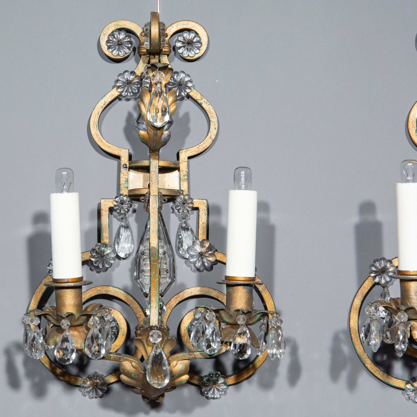 Pair of Painted Iron Wall Lights, in the manner of Maison Bagues