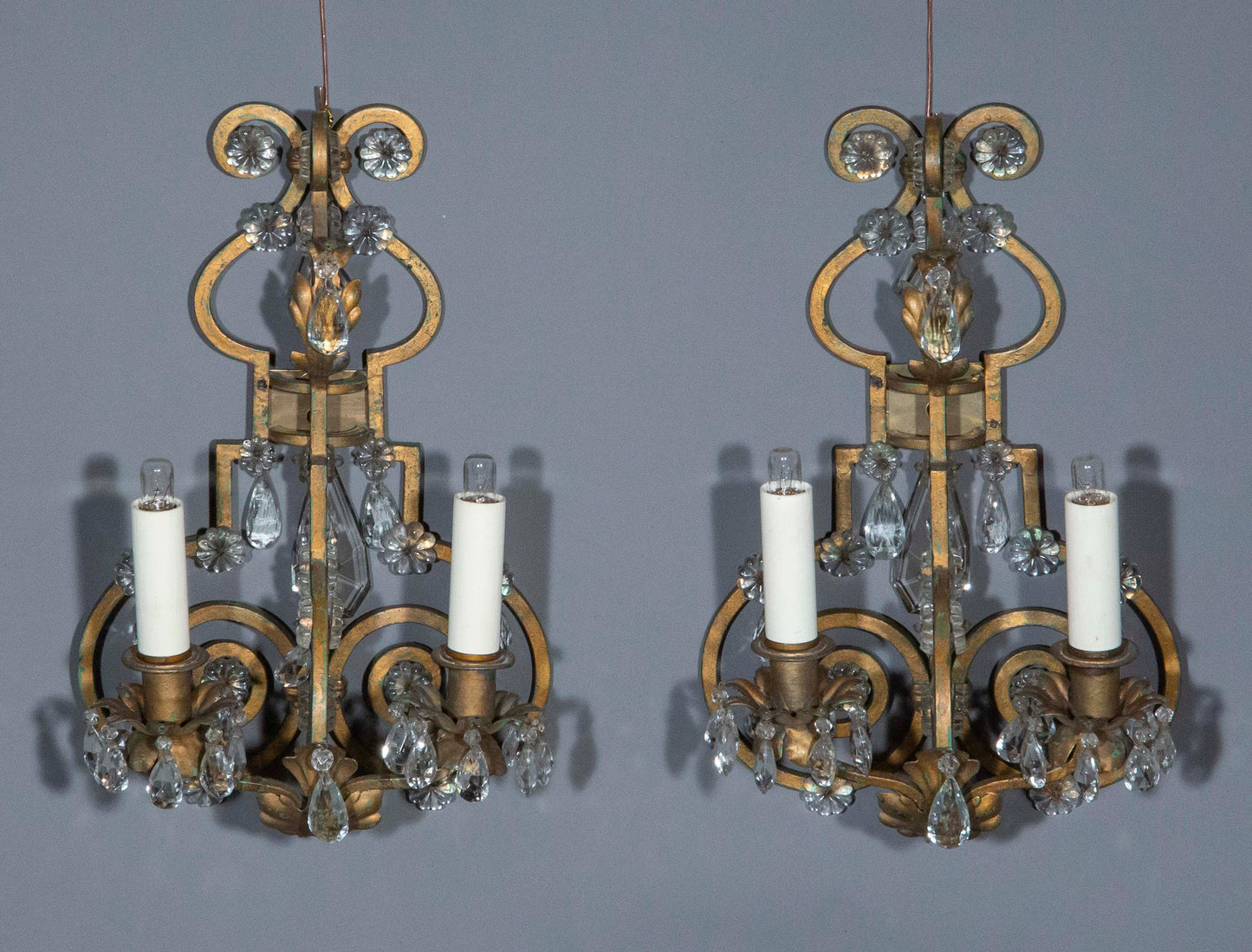 Pair of Painted Iron Wall Lights, in the manner of Maison Bagues