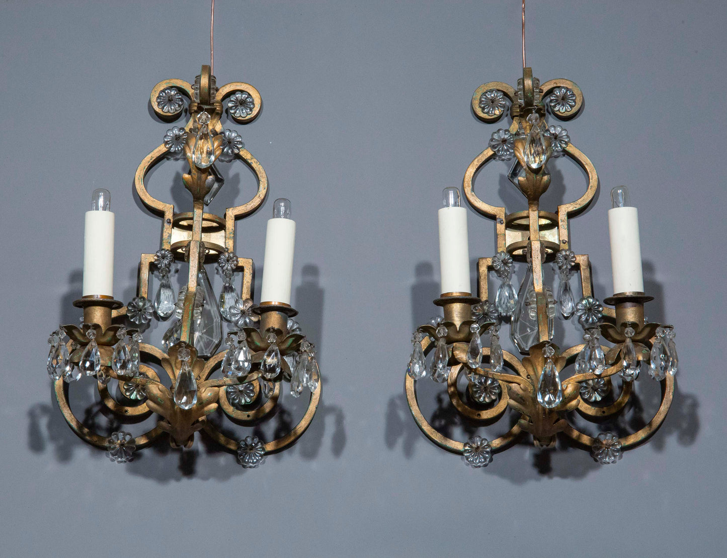 Pair of Painted Iron Wall Lights, in the manner of Maison Bagues