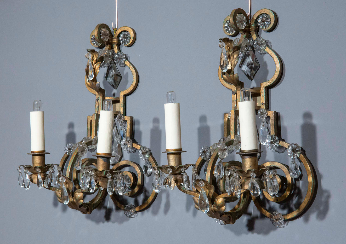 Pair of Painted Iron Wall Lights, in the manner of Maison Bagues