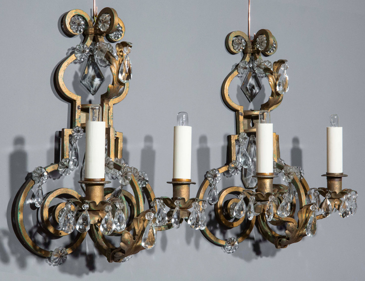 Pair of Painted Iron Wall Lights, in the manner of Maison Bagues