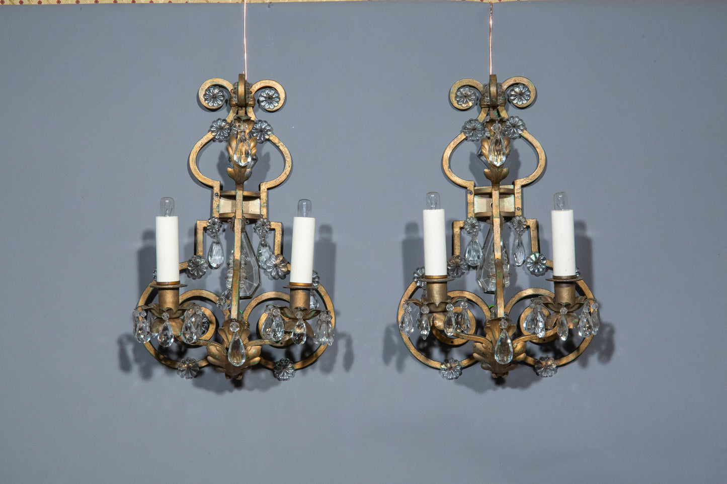 Pair of Painted Iron Wall Lights, in the manner of Maison Bagues