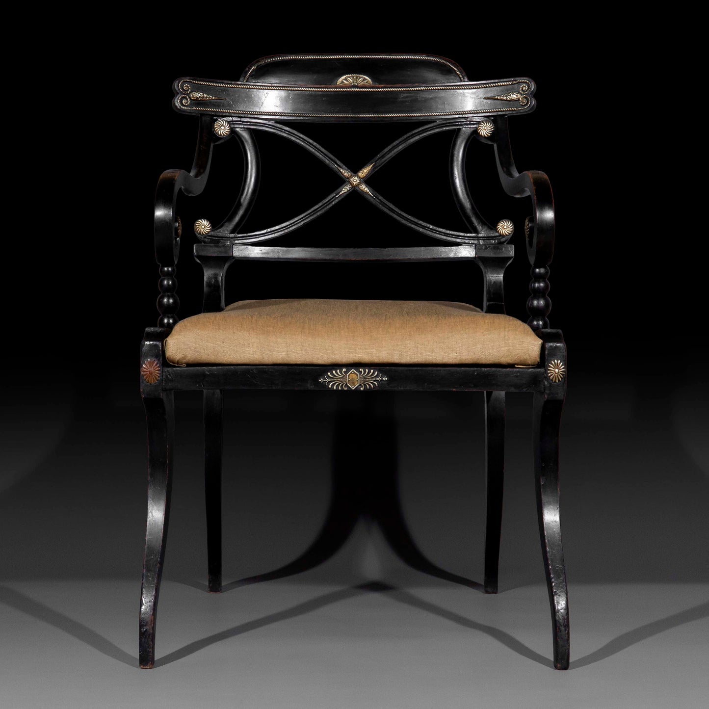 Early 19th Century Pair of Black Painted Klismos Armchairs