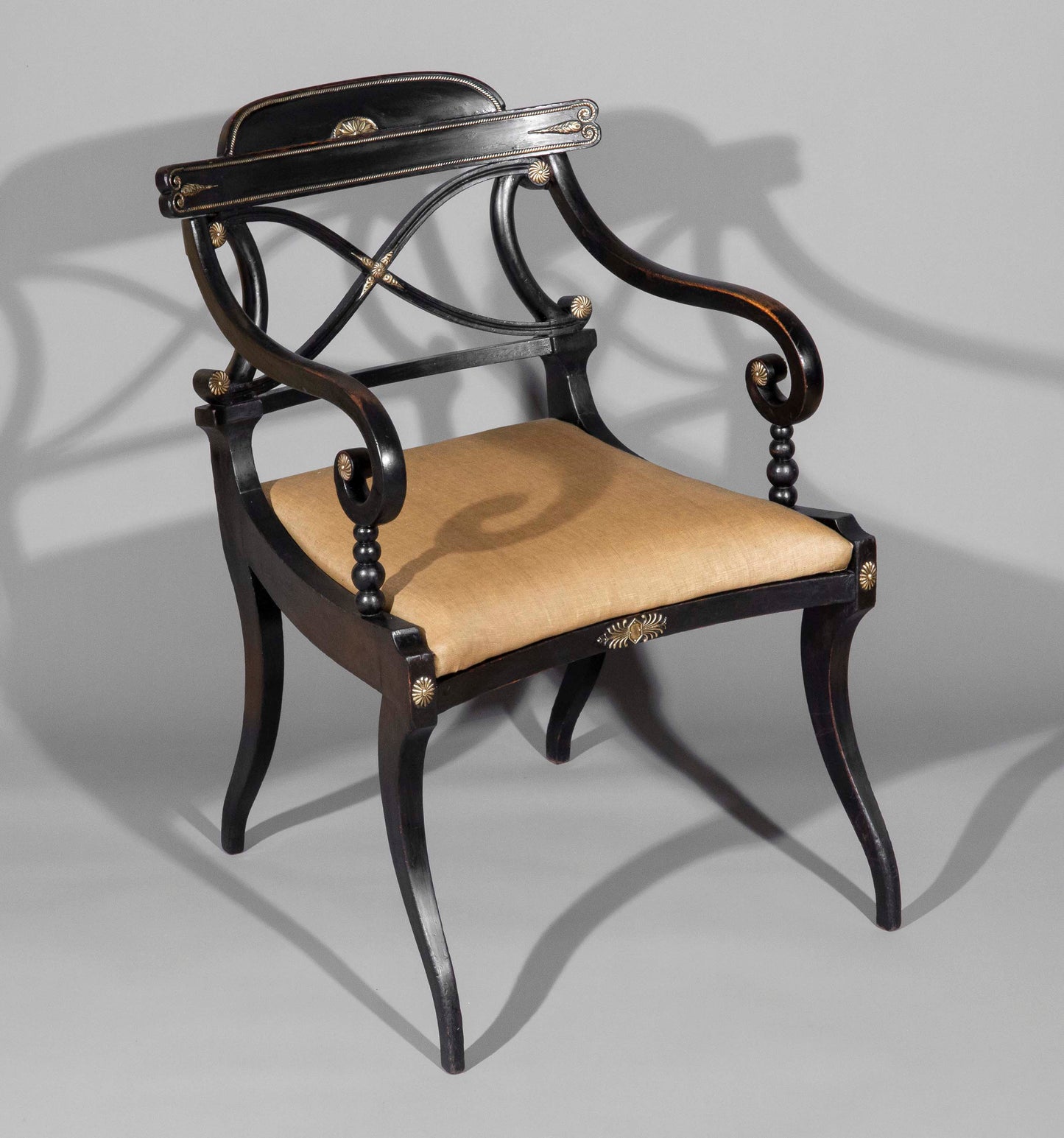 Early 19th Century Pair of Black Painted Klismos Armchairs