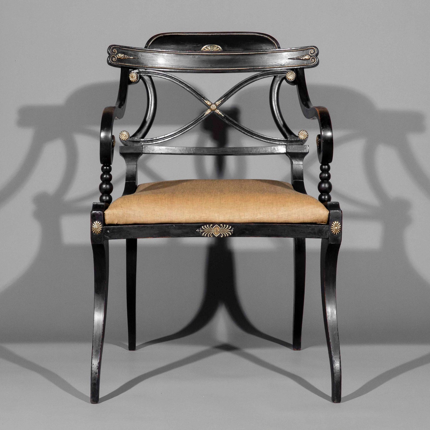 Early 19th Century Pair of Black Painted Klismos Armchairs
