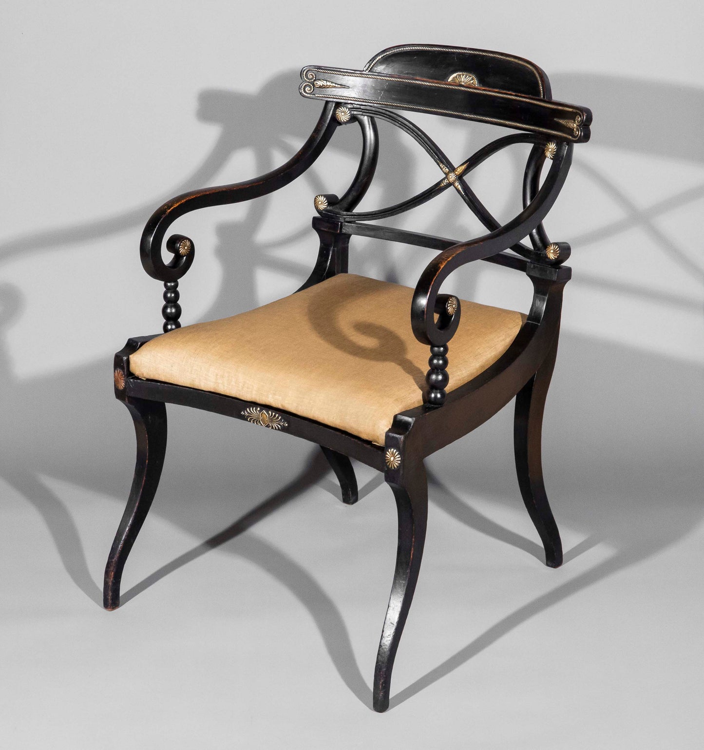 Early 19th Century Pair of Black Painted Klismos Armchairs