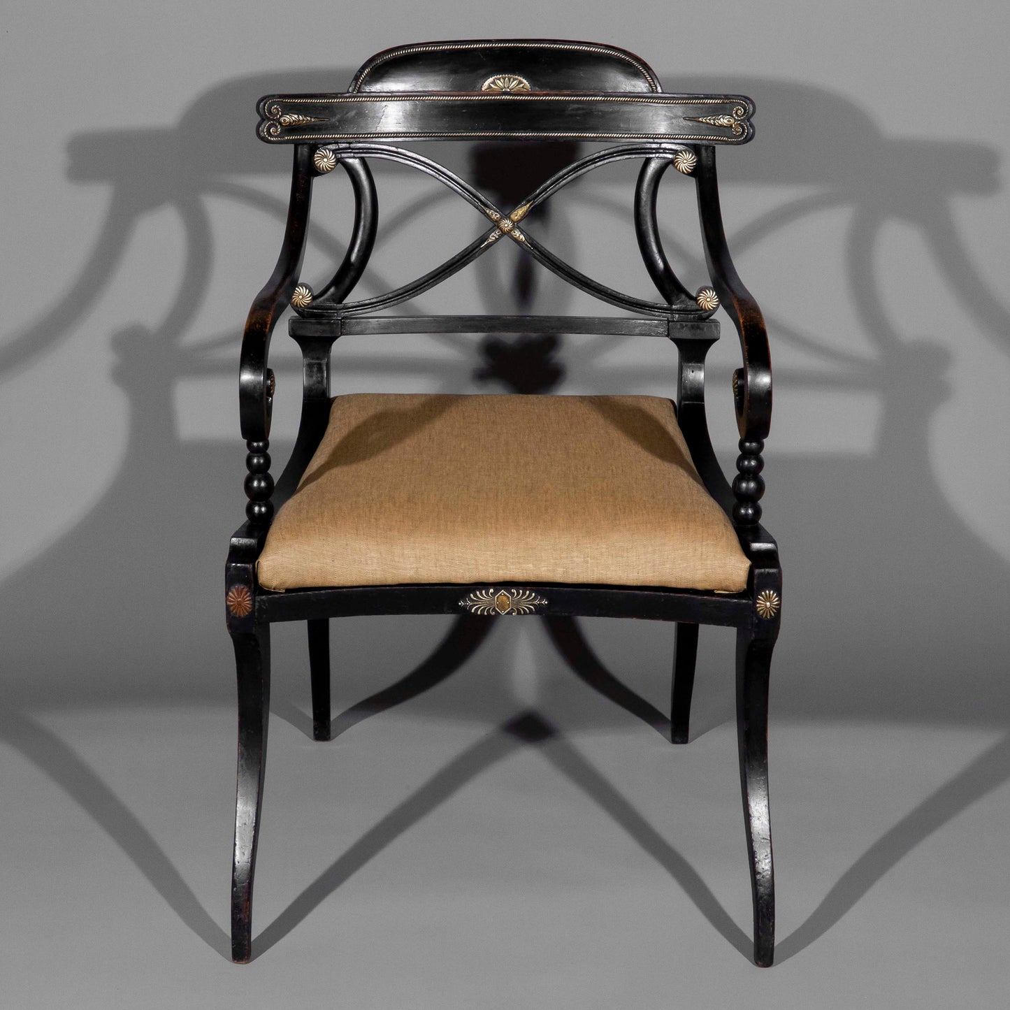 Early 19th Century Pair of Black Painted Klismos Armchairs