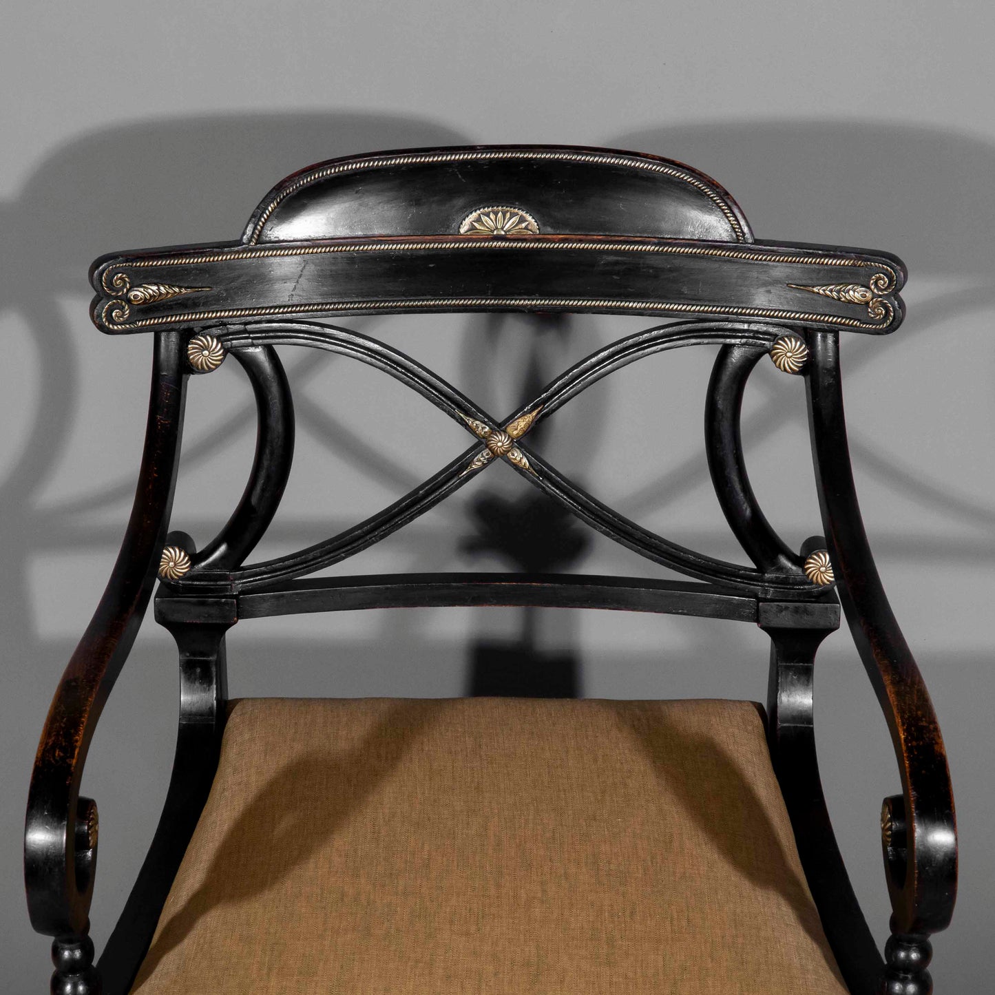 Early 19th Century Pair of Black Painted Klismos Armchairs