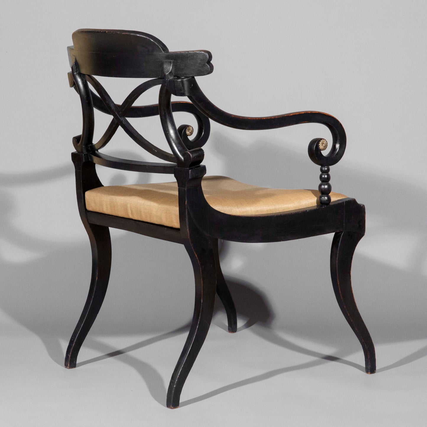 Early 19th Century Pair of Black Painted Klismos Armchairs