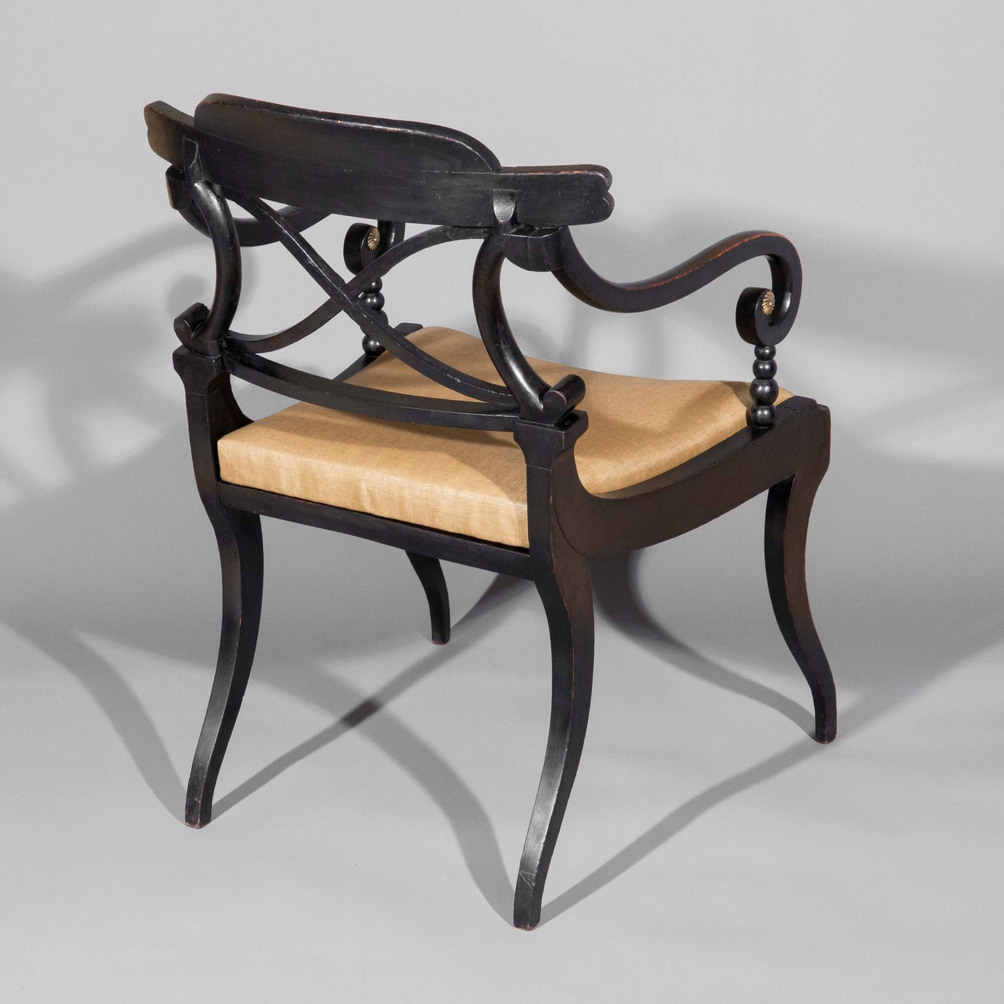 Early 19th Century Pair of Black Painted Klismos Armchairs