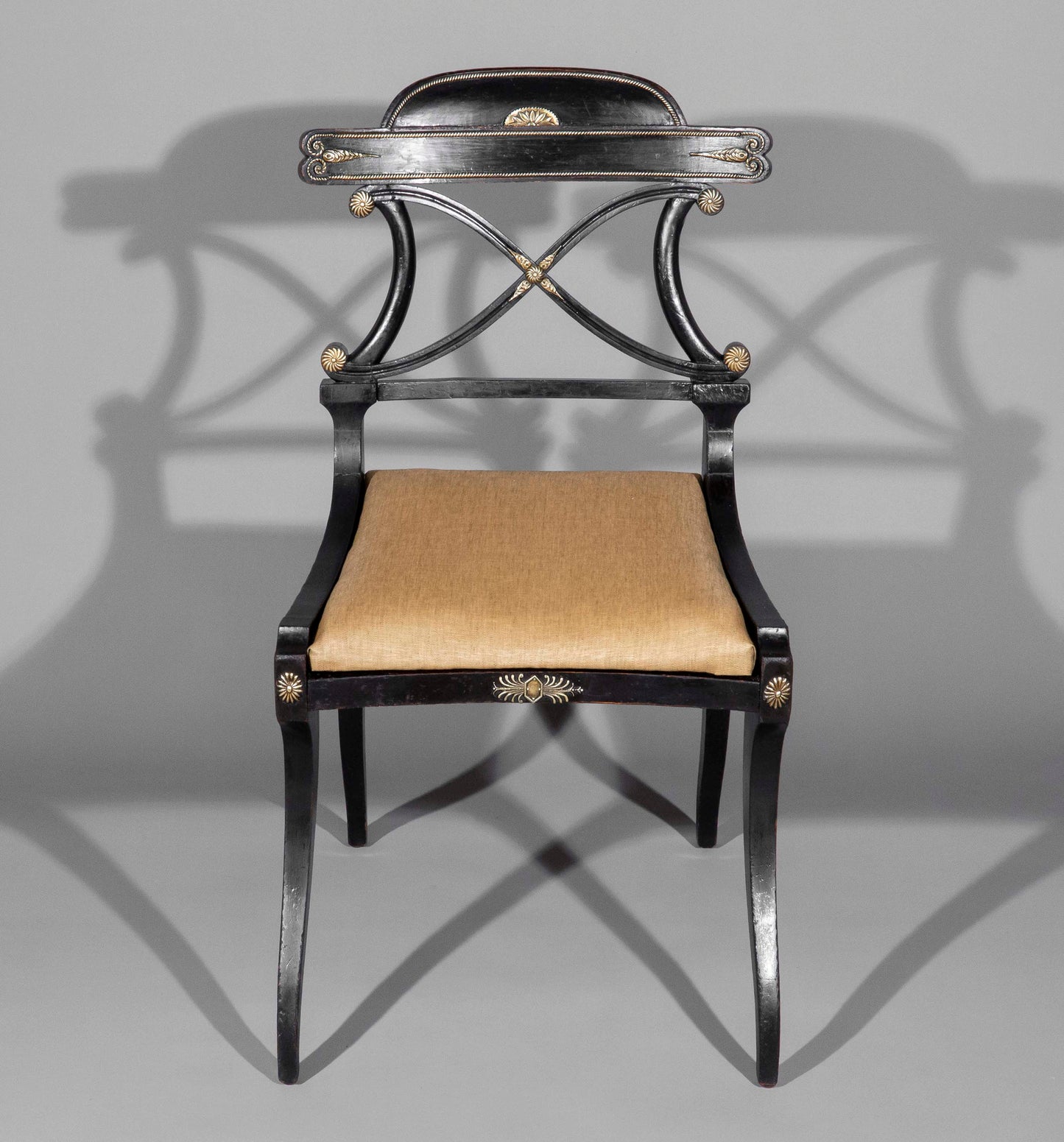 Early 19th Century Pair of Regency Black Painted Klismos Chairs