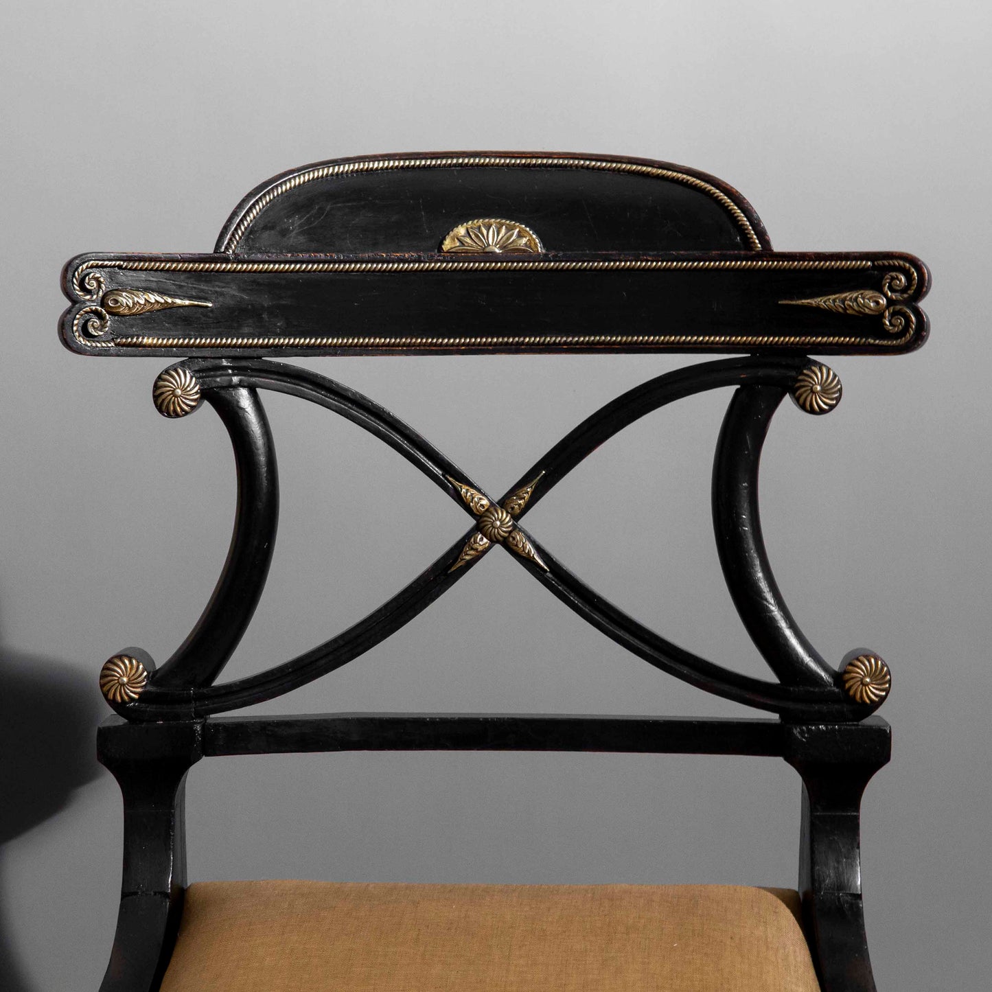 Early 19th Century Pair of Regency Black Painted Klismos Chairs
