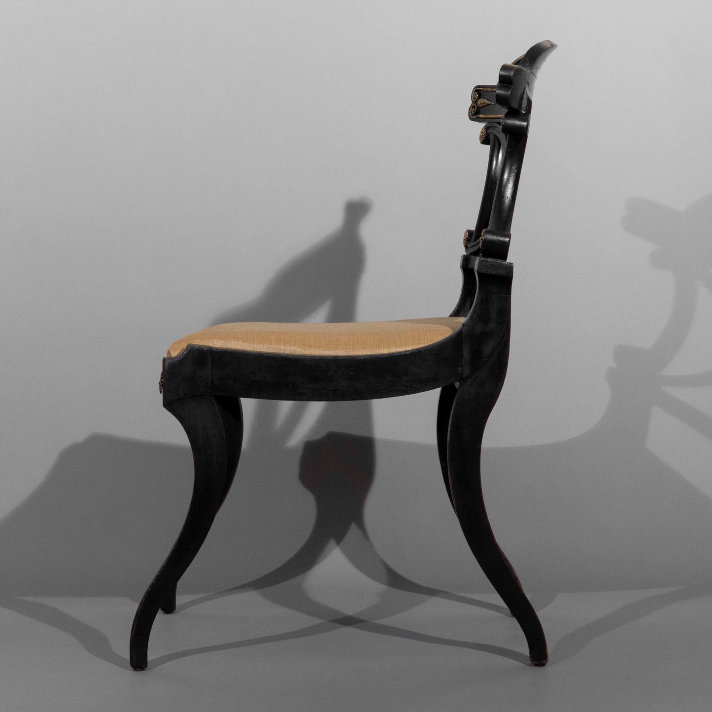 Early 19th Century Pair of Regency Black Painted Klismos Chairs