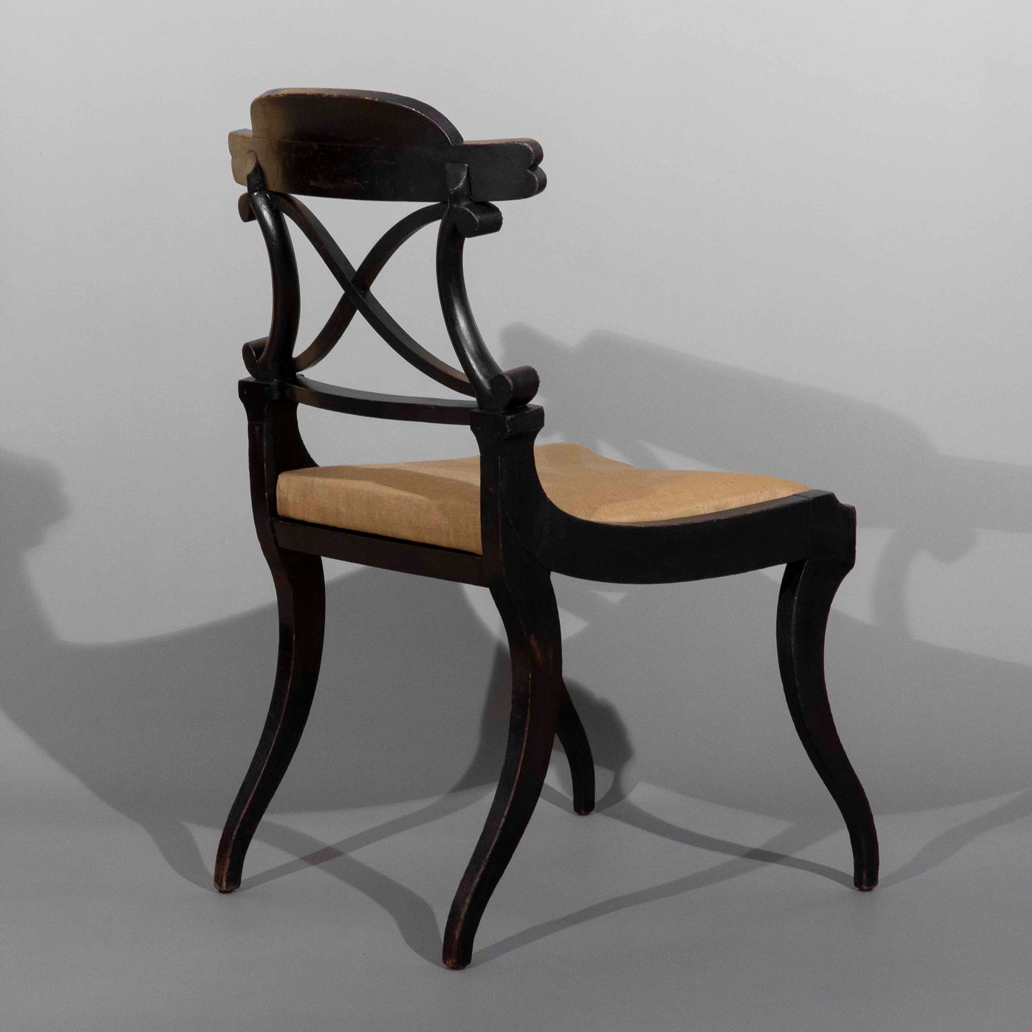 Early 19th Century Pair of Regency Black Painted Klismos Chairs
