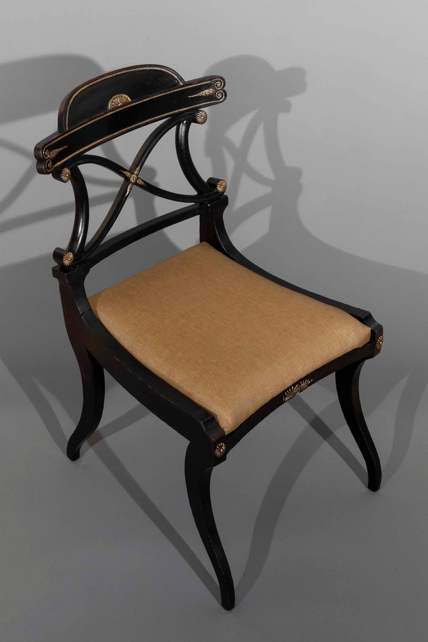 Early 19th Century Pair of Regency Black Painted Klismos Chairs