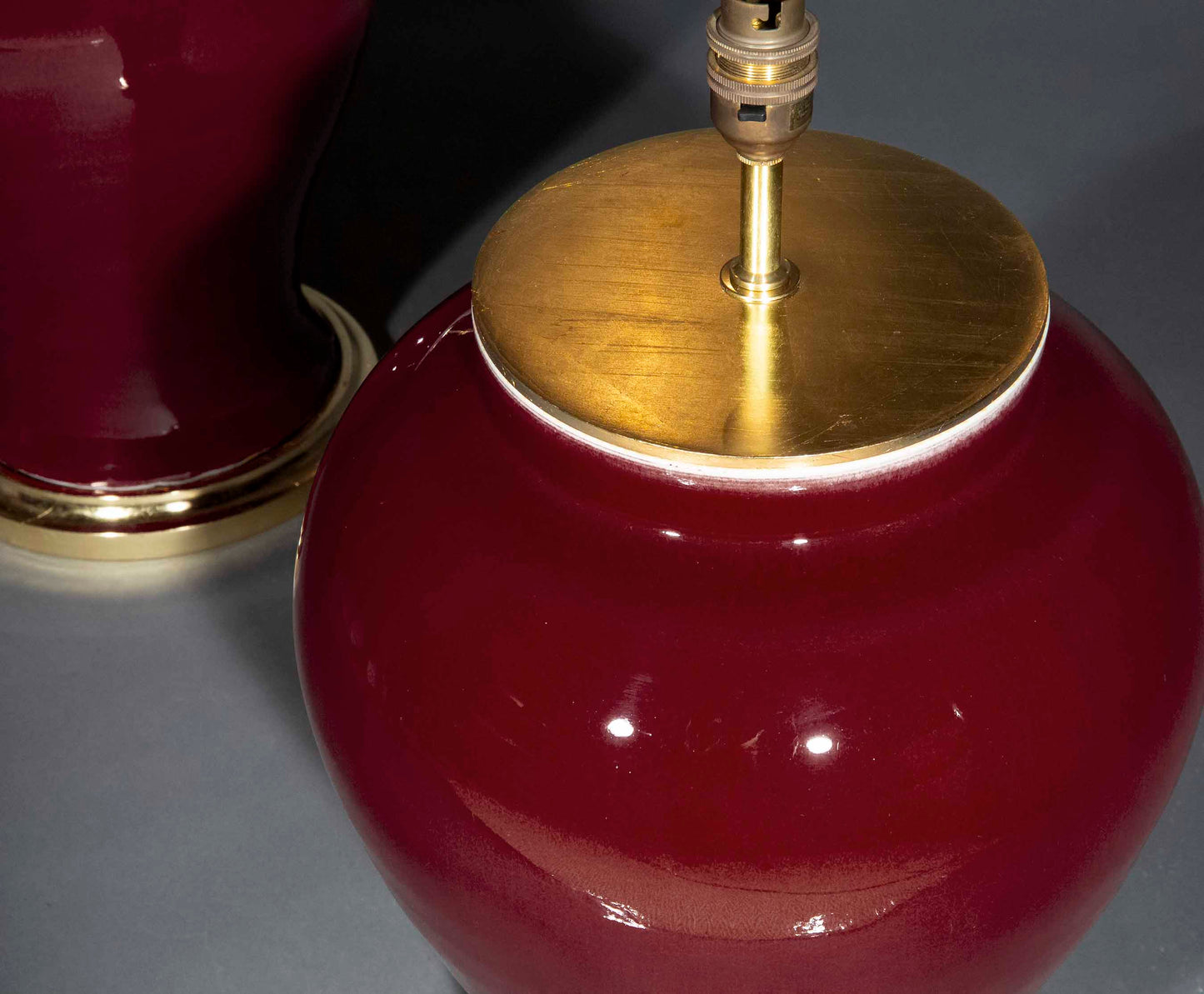 Pair of Large Chinese Jar Lamps in Sang de Boeuf Glaze