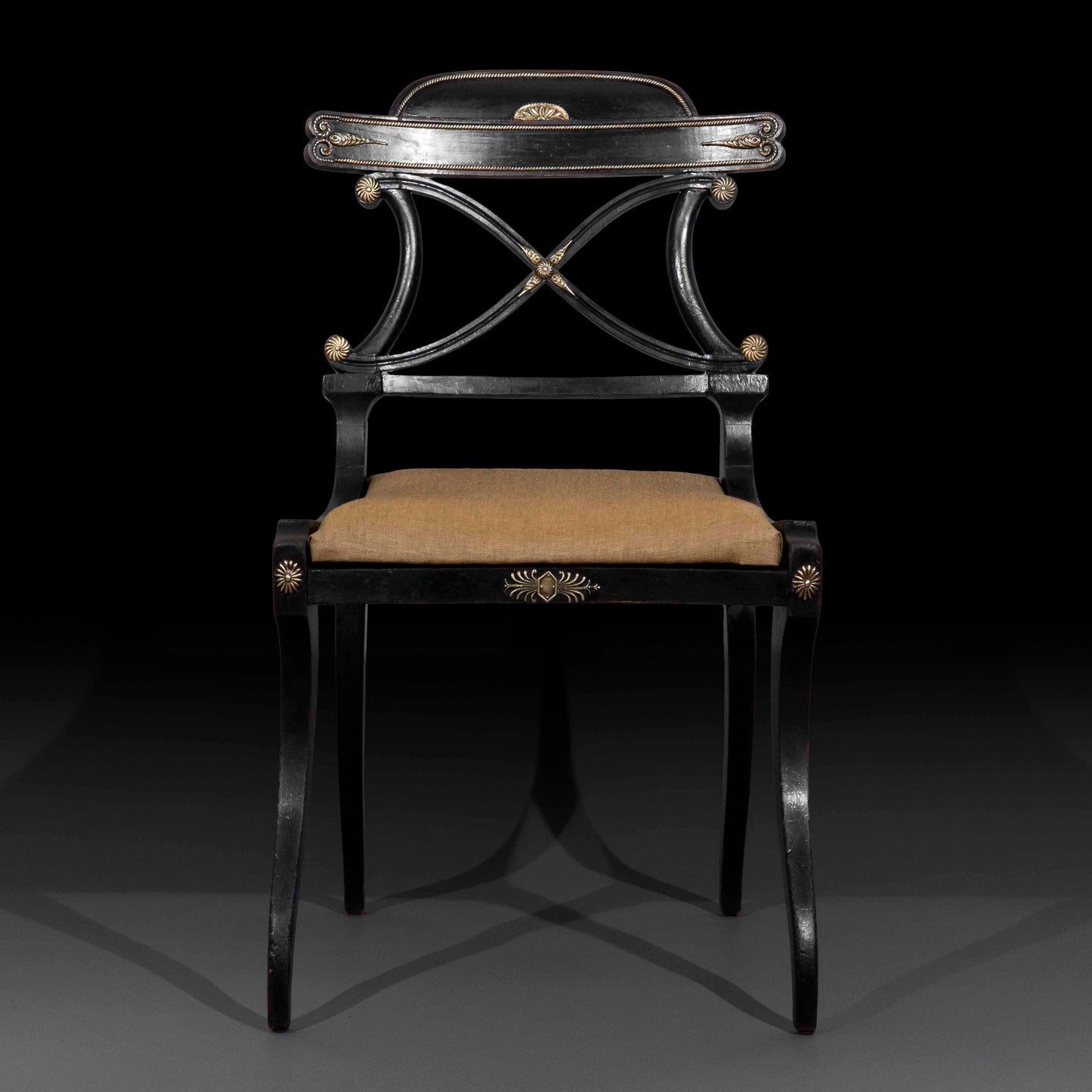 Early 19th Century Pair of Regency Black Painted Klismos Chairs