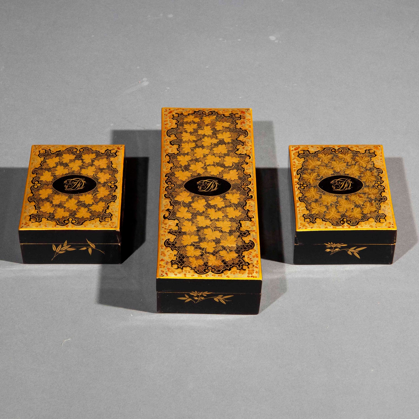 19th Century Chinoiserie Lacquer Boxes Monogrammed DF