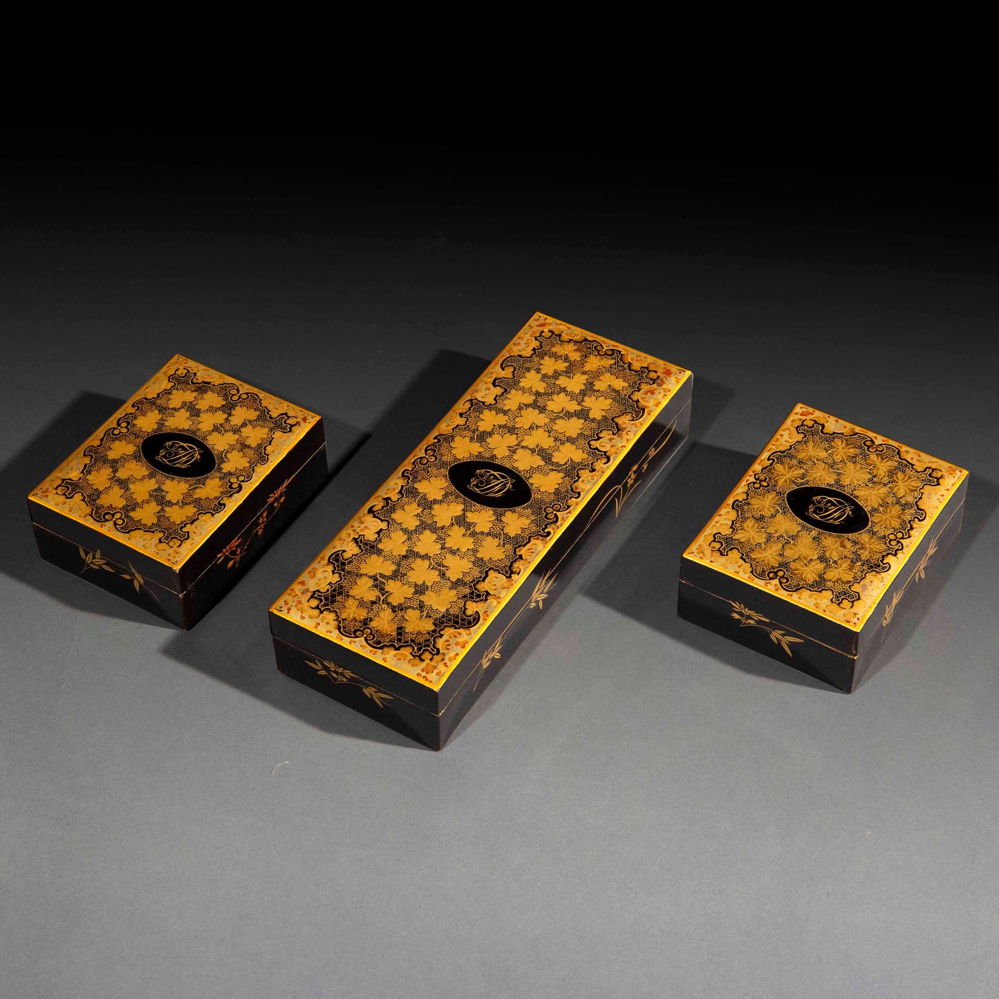 19th Century Chinoiserie Lacquer Boxes Monogrammed DF