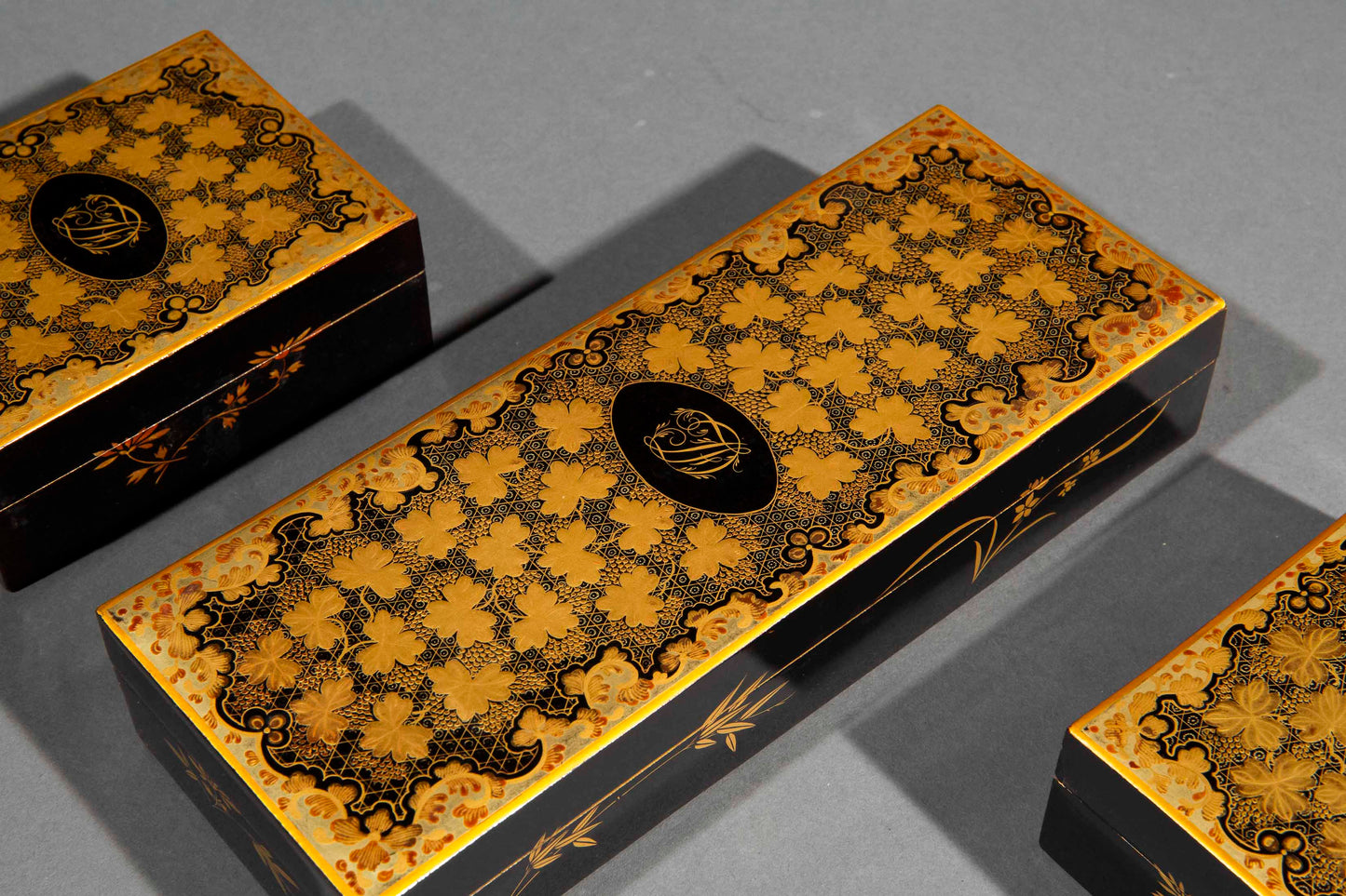 19th Century Chinoiserie Lacquer Boxes Monogrammed DF