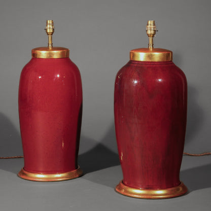 Pair of Large Chinese Flambé Table Lamps