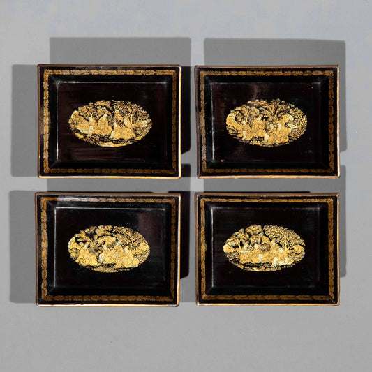 Set of Four Early 19th Century Chinoiserie Black Lacquer Trays