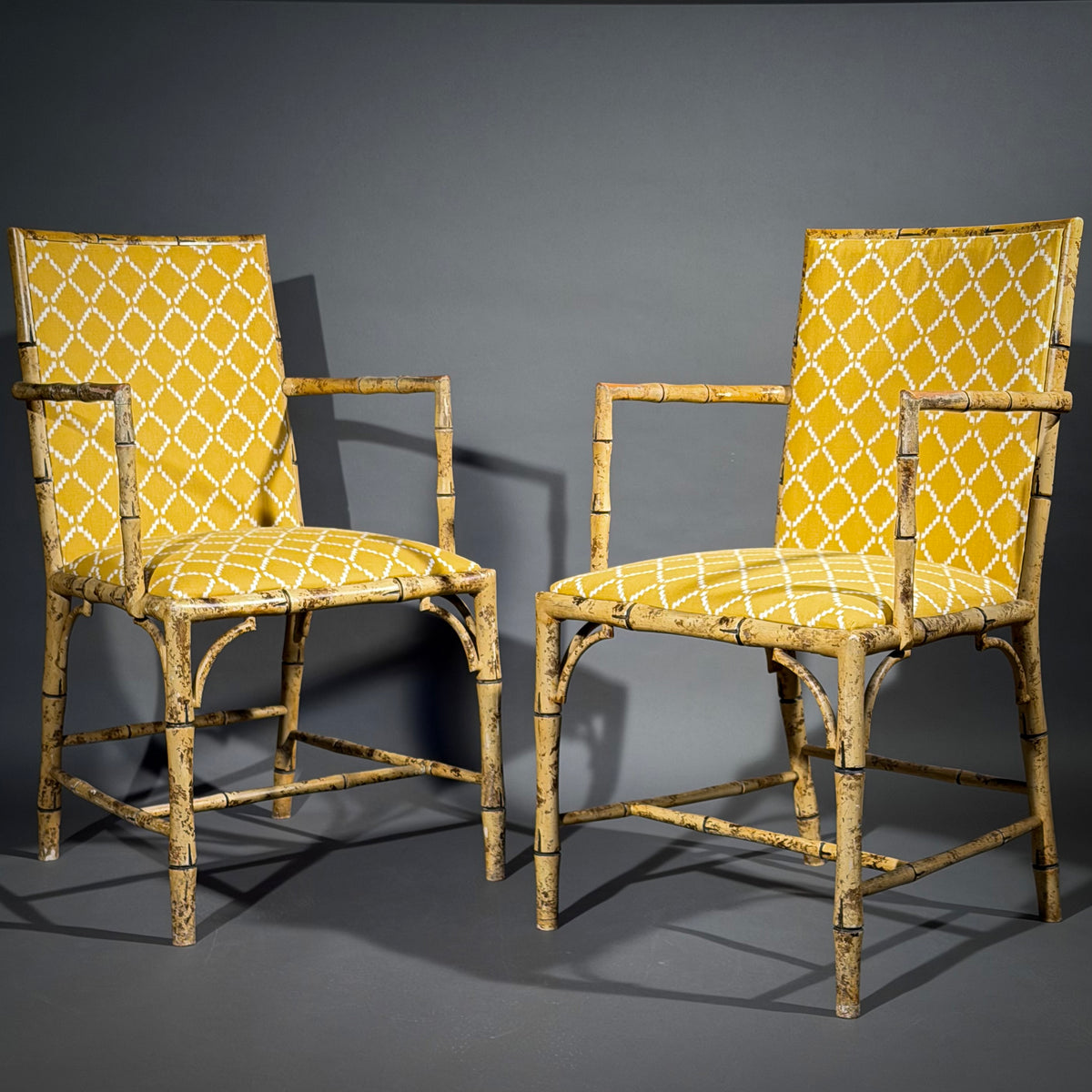 Painted Faux Bamboo Armchairs, Early 20th Century — 4 Pairs Available