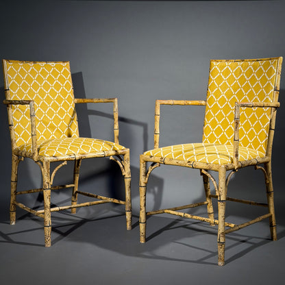 Painted Faux Bamboo Armchairs, Early 20th Century — 4 Pairs Available