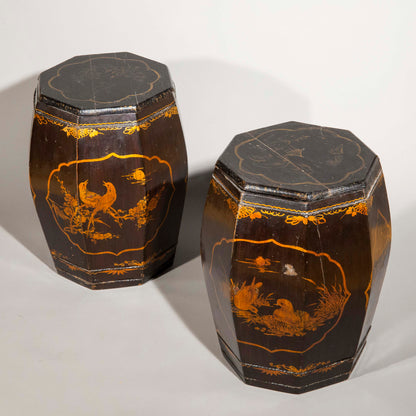 Pair of Octagonal Chinoiserie End Tables or Stools