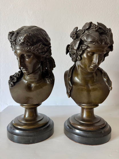 Antinous and Dionysus, a Pair of Bronze Busts