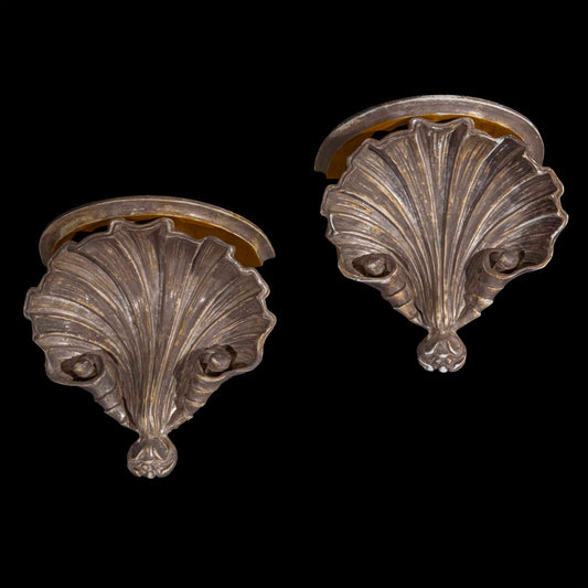 Pair of 18th Century Style Silvered Scallop-Shell Wall Brackets