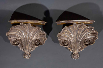 Pair of 18th Century Style Silvered Scallop-Shell Wall Brackets
