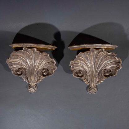 Pair of 18th Century Style Silvered Scallop-Shell Wall Brackets