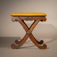 Early 19th Century X-Frame Stool in Period Leather