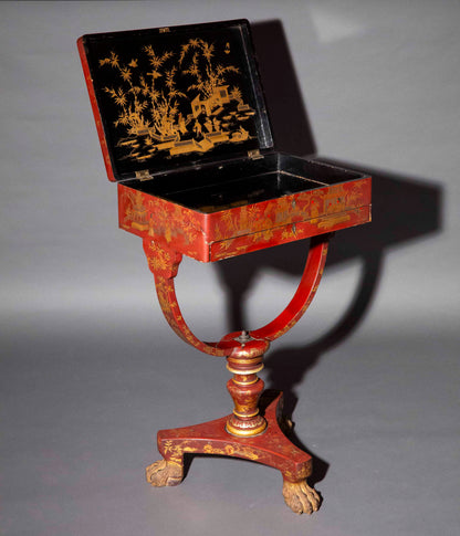 Rare 19th Century Chinoiserie Scarlet Lacquer Table