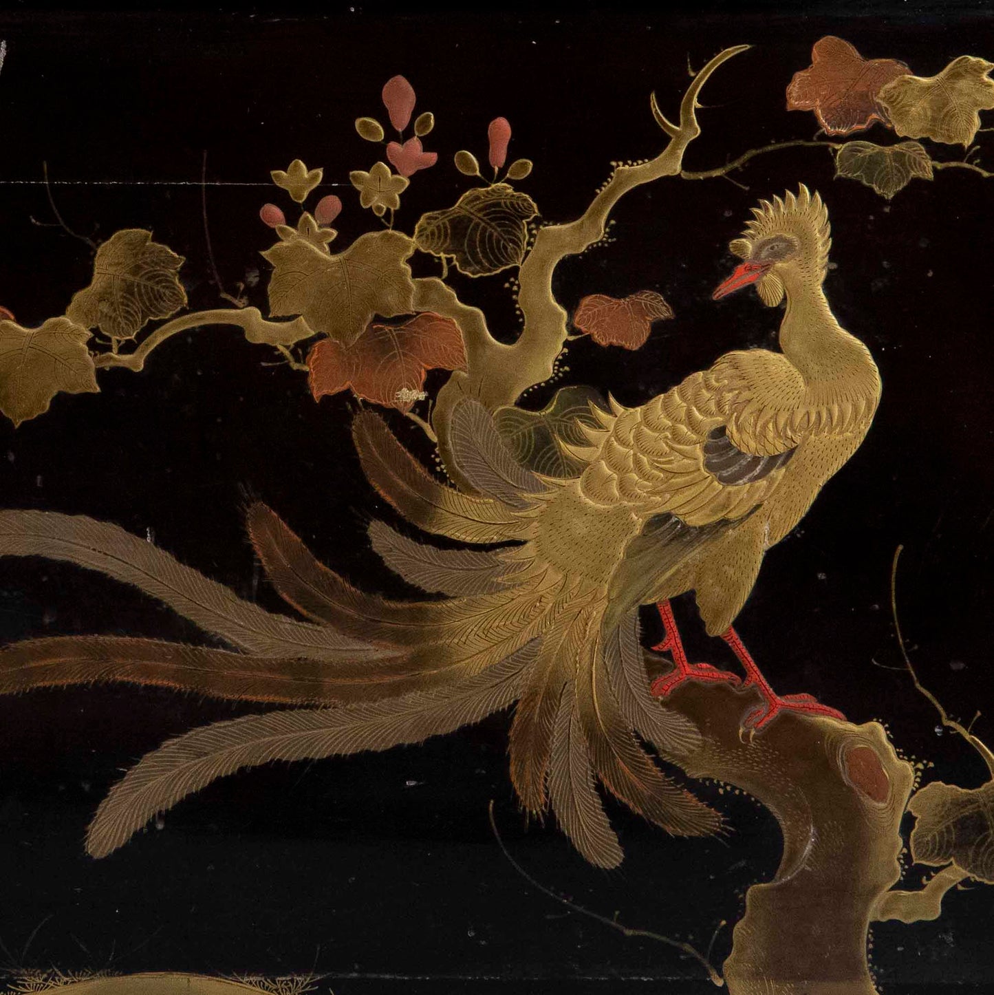 Pair of 19th Century Chinoiserie Lacquer and Gilt Pictures of Exotic Birds