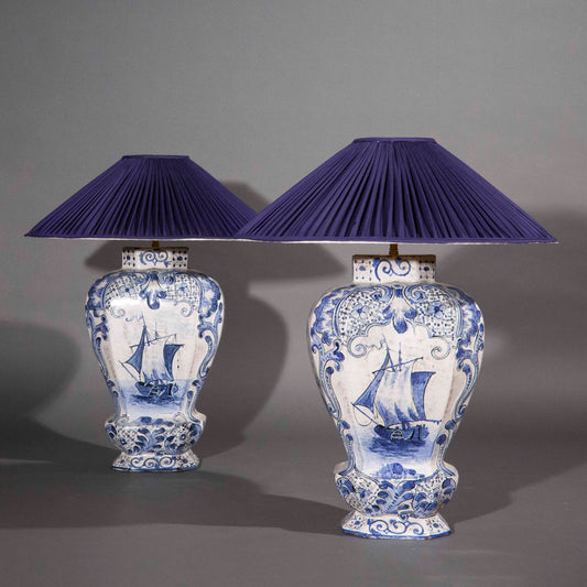 Large Pair of Dutch Delft Vase Lamps