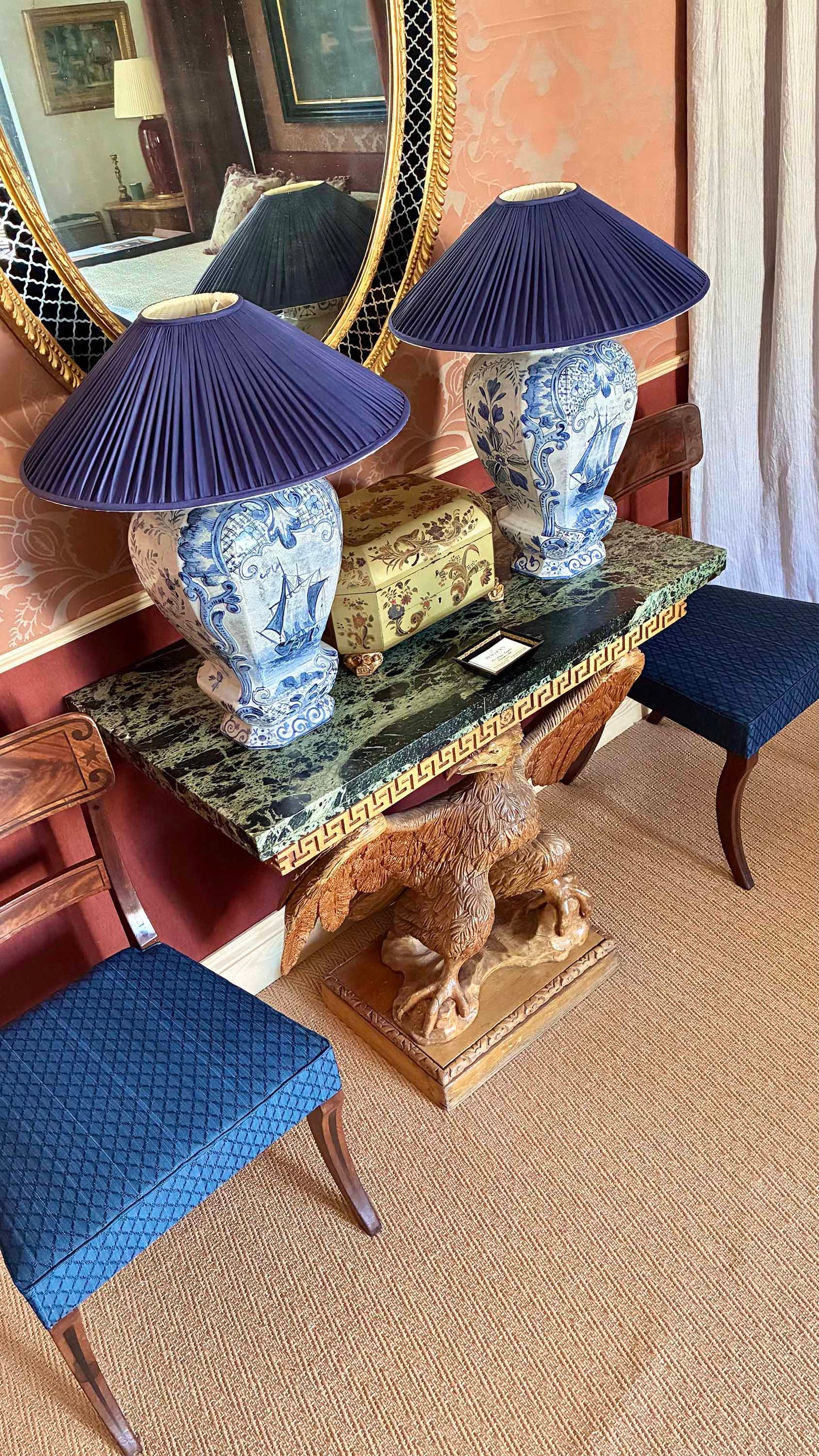 Large Pair of Dutch Delft Vase Lamps