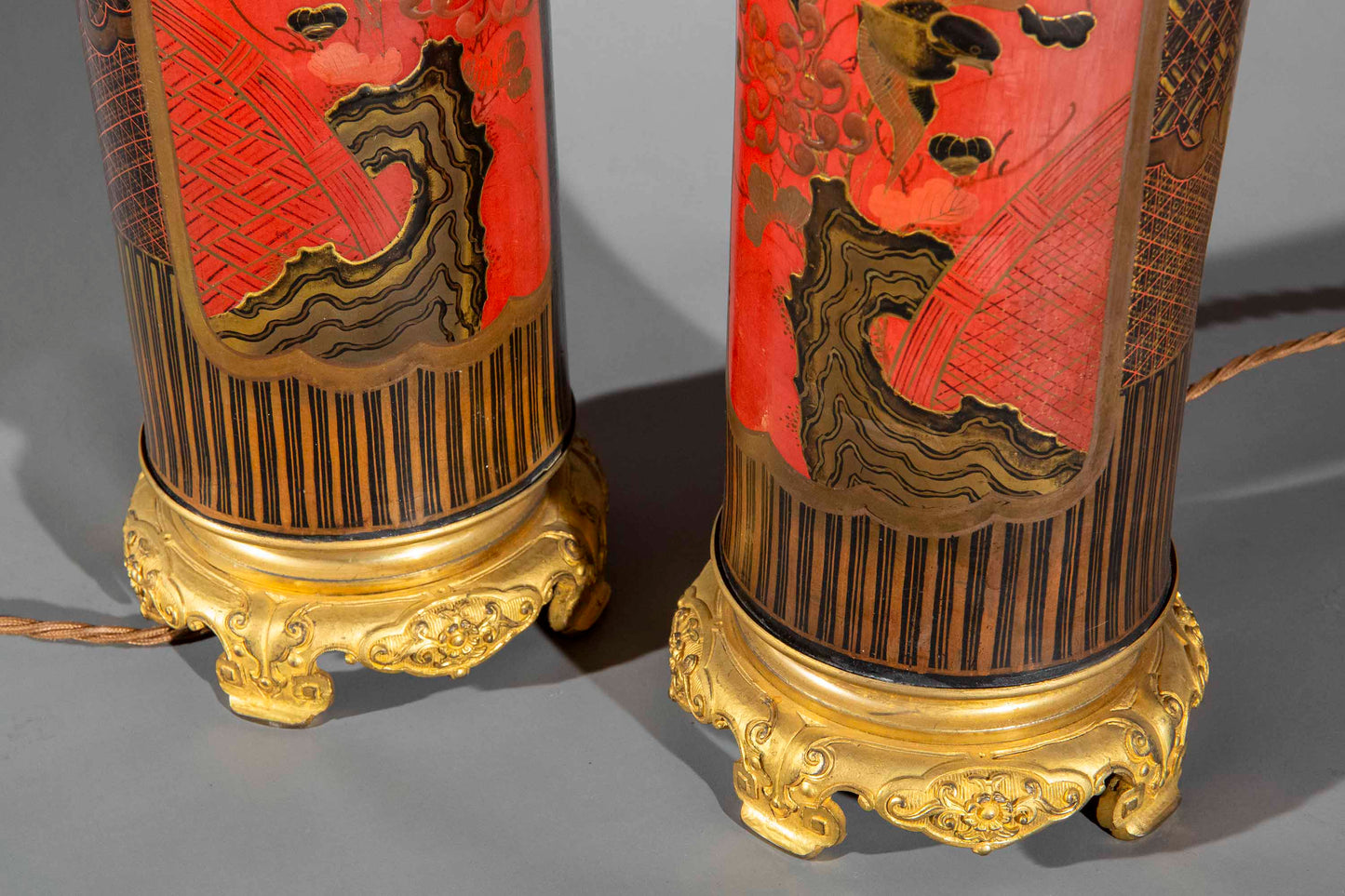 Rare Japonisme Lacquer Lamps, 19th Century