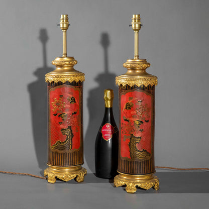 Rare Japonisme Lacquer Lamps, 19th Century