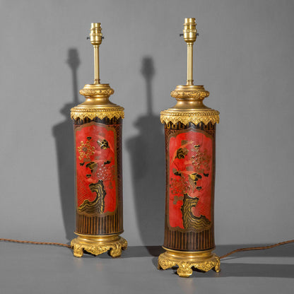Rare Japonisme Lacquer Lamps, 19th Century