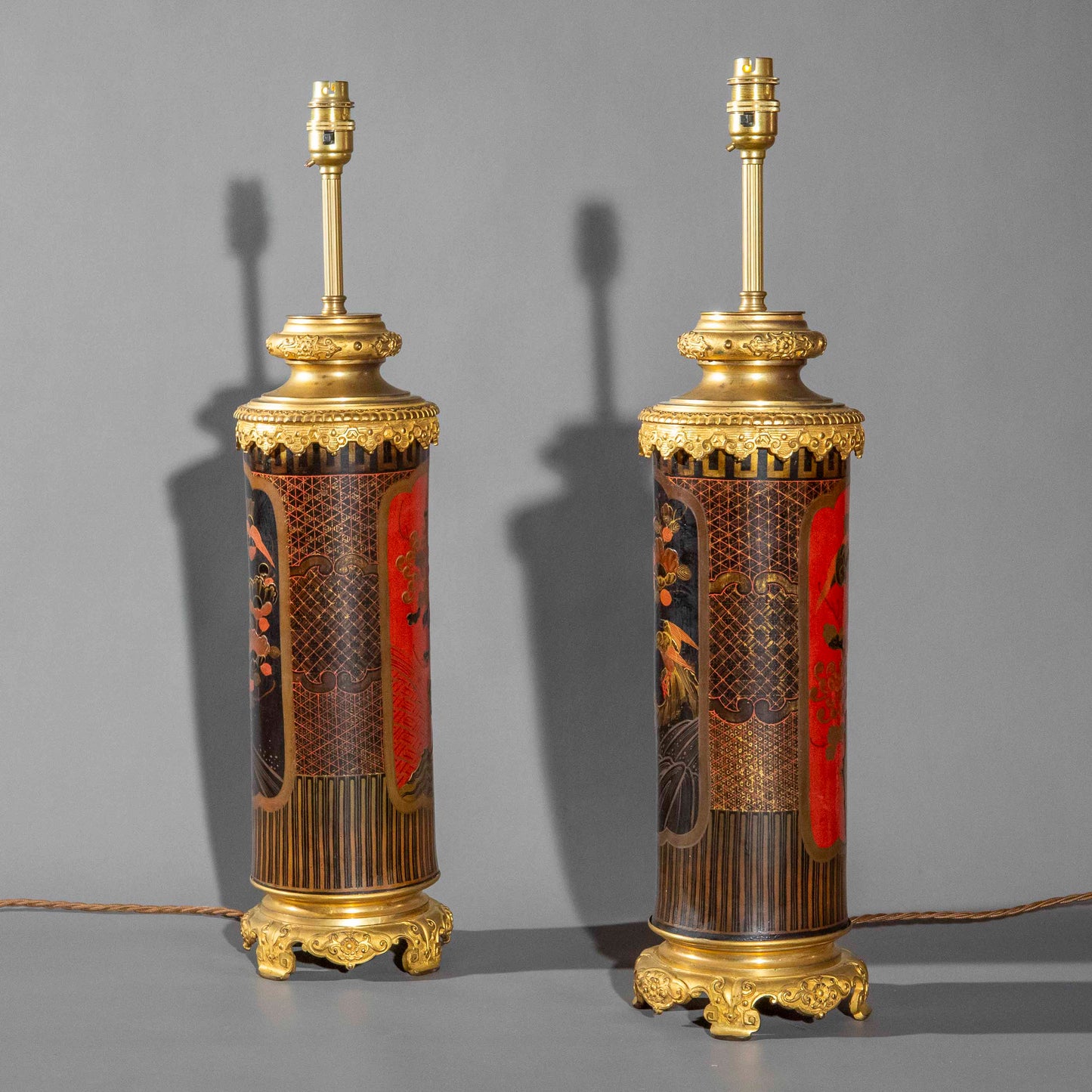 Rare Japonisme Lacquer Lamps, 19th Century