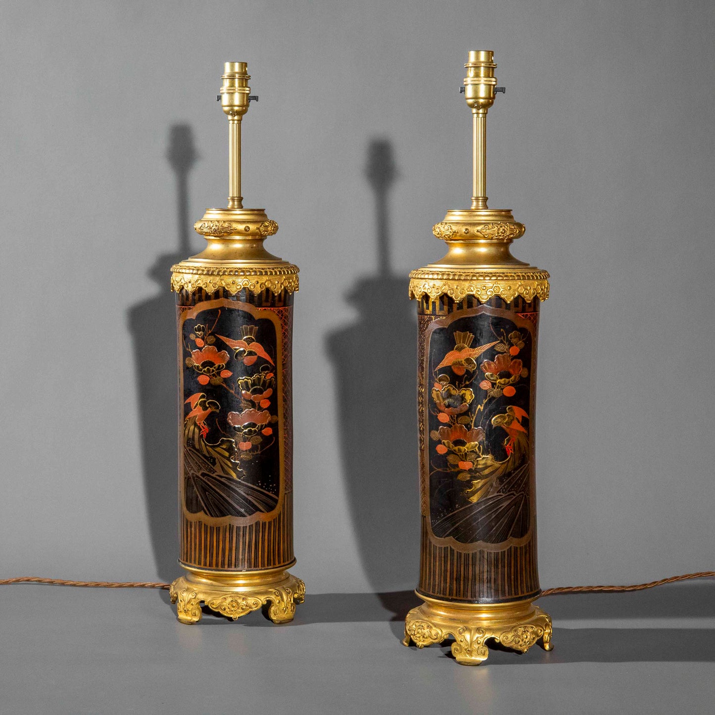Rare Japonisme Lacquer Lamps, 19th Century