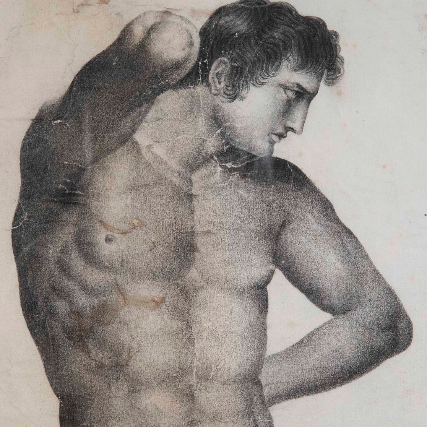 19th Century Grand Tour Male Nude Drawing of an Athletic Youth