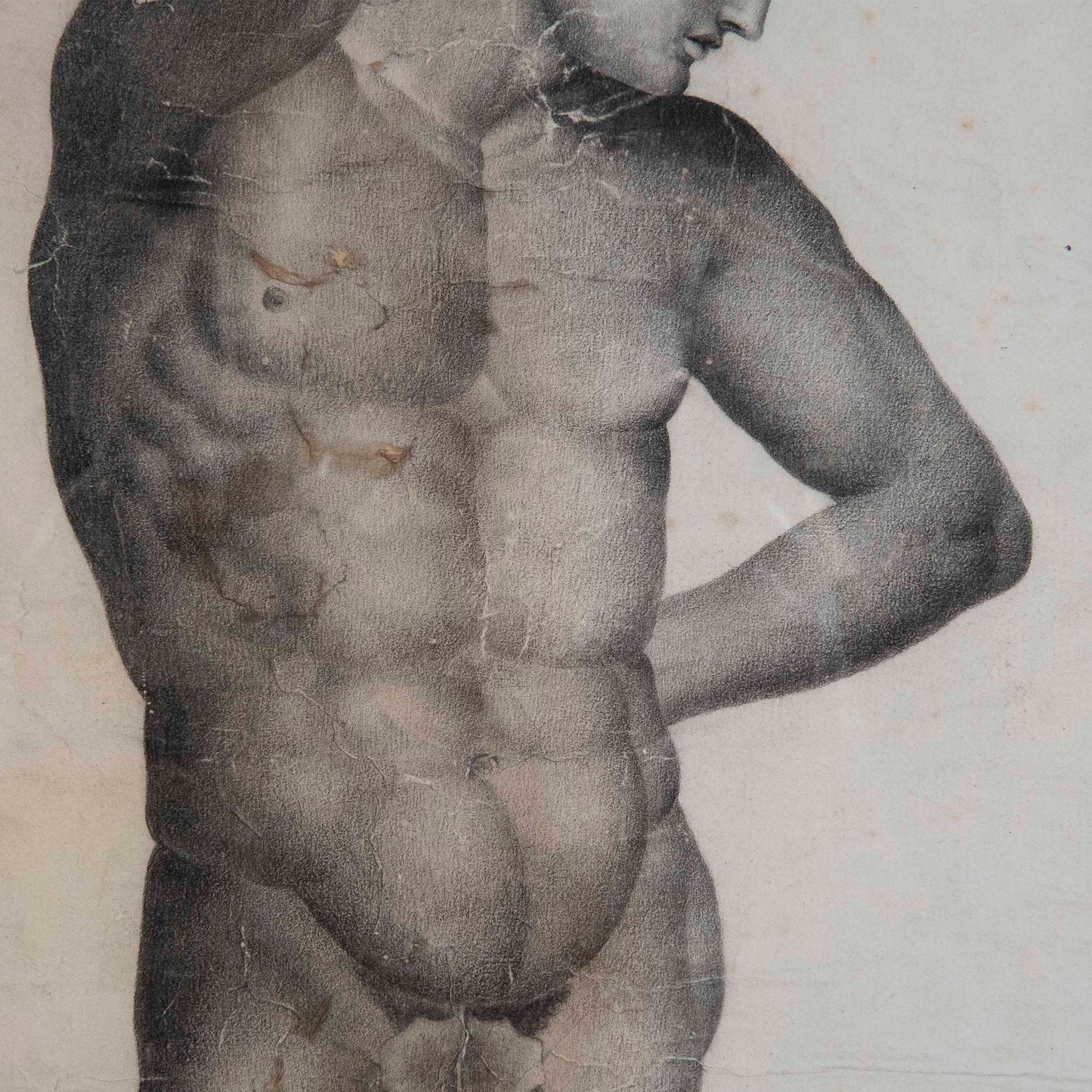 19th Century Grand Tour Male Nude Drawing of an Athletic Youth