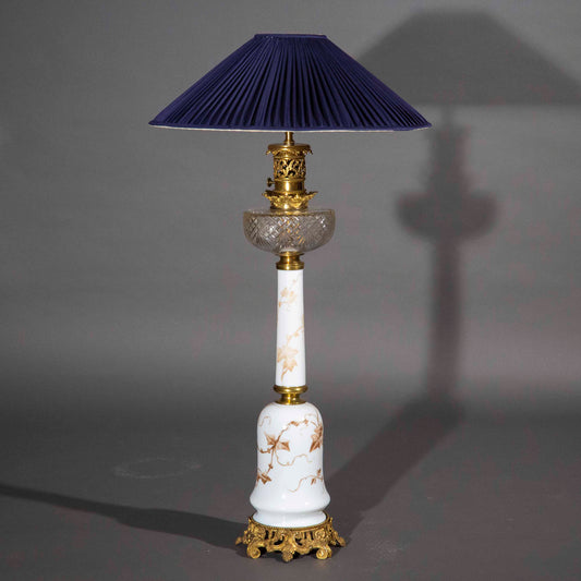 Tall 19th Century Opaline Glass and Ormolu Lamp