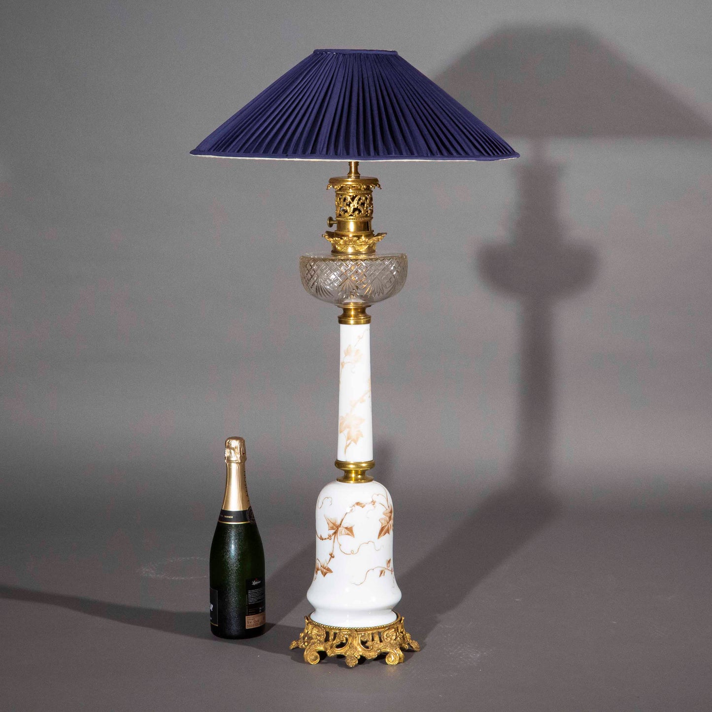 Tall 19th Century Opaline Glass and Ormolu Lamp